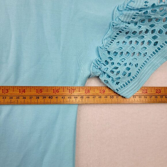 Black Lable Talbots XS Light Blue Eyelet Interlock Shift Dress Short Sleeve - Picture 7 of 8
